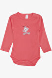 Breeze Kız Bebek Çıtçıtlı Zıbın Body Sevimli Bebek Kedicik Baskılı 9 Ay-3 Yaş, Mercan