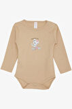Breeze Kız Bebek Çıtçıtlı Zıbın Body Sevimli Bebek Kedicik Baskılı 9 Ay-3 Yaş, Bej