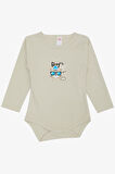Breeze Erkek Bebek Çıtçıtlı Zıbın Body Gözlüklü Kedicik Baskılı 9 Ay-3 Yaş, Taş