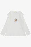 Breeze Kız Çocuk Uzun Kollu Tişört Mutlu Ayıcık Aksesuarlı Omuzu Fırfırlı 2-6 Yaş, Beyaz