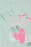 Breeze Kız Çocuk Tişört Sevimli Kuş Baskılı Kalpli 1-4 Yaş, Su Yeşili