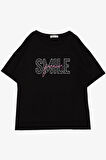 Breeze Kız Çocuk Tişört Smile Yazı Baskılı Taşlı 9-16 Yaş, Siyah