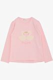 Breeze Kız Çocuk Uzun Kollu Tişört Kabartma Nakışlı Kuğu Baskılı 2-6 Yaş, Pembe