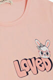 Breeze Kız Çocuk Taytlı Takım Sevgi Temalı Tavşancık Baskılı 4-8 Yaş, Somon