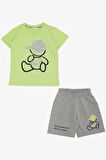 Breeze Erkek Çocuk Şortlu Takım Şapkalı Ayıcık Baskılı 2-6 Yaş, Fıstık Yeşili