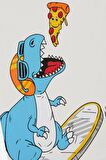 BREEZE Erkek Çocuk Tişört Pizza Yiyen Mutlu Dinozor Baskılı 2-6 Yaş, Ekru
