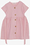 Breeze Kız Çocuk Keten Elbise Düğmeli Yanları Cepli 1.5-5 Yaş, Pembe