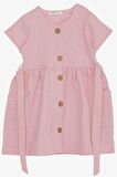 Breeze Kız Çocuk Keten Elbise Düğmeli Yanları Cepli 1.5-5 Yaş, Pembe