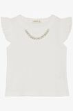 BREEZE Kız Çocuk Tişört Kemer Boy Yakası Zincir Aksesuarlı 9-14 Yaş, Ekru