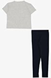 Breeze Kız Çocuk Taytlı Takım Çiçek & Yazı Baskılı Fiyonklu 5-10 Yaş, Açık Gri Melanj