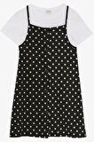Export Kız Çocuk Jile Elbise Puantiye Desenli Düğmeli 4-14 Yaş, Antrasit