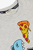Breeze Erkek Çocuk Tişört Pizza Yiyen Mutlu Dinozor Baskılı 2-6 Yaş, Açık Gri Melanj
