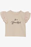 Breeze Kız Çocuk Tişört Kemer Boy Kolları Krep Kumaş Fırfırlı Yazı Baskılı 8-12 Yaş, Bej