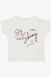 Breeze Kız Çocuk Tişört Işıltı Temalı Yazı Baskılı  10-16 Yaş, Ekru