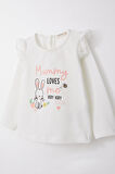 Breeze Kız Bebek Uzun Kollu Tişört Anne Sevgisi Temalı Tavşancık Baskılı Güpürlü 9 Ay-3 Yaş, Ekru