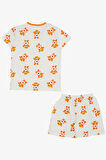 Breeze Kız Çocuk Şortlu Pijama Takımı Kalpli Bebek Ayıcık Desenli 4-8 Yaş, Beyaz