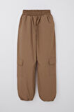 Breeze Kız Çocuk Paraşüt Jogger Paça Pantolon Kargo Cep 7-12 Yaş, Kahverengi