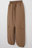 Breeze Kız Çocuk Paraşüt Jogger Paça Pantolon Kargo Cep 7-12 Yaş, Kahverengi