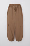 Breeze Kız Çocuk Paraşüt Jogger Paça Pantolon Kargo Cep 7-12 Yaş, Kahverengi