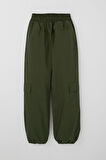 Breeze Kız Çocuk Paraşüt Jogger Paça Pantolon Kargo Cep 7-12 Yaş, Haki Yeşil