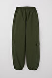 Breeze Kız Çocuk Paraşüt Jogger Paça Pantolon Kargo Cep 7-12 Yaş, Haki Yeşil