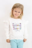 Breeze Kız Çocuk Sweatshirt Renkli Yazı Baskılı Beli Lastikli 3-7 Yaş, Ekru