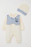 Breeze Erkek Bebek Tulum Sabit Papyonlu Yelekli 0-6 Ay, Krem