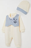 Breeze Erkek Bebek Tulum Sabit Papyonlu Yelekli 0-6 Ay, Krem