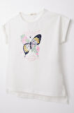 Breeze Kız Çocuk Tişört Kelebek Baskılı 10-16 Yaş, Ekru