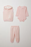 Breeze Kız Bebek Zıbınlı 3 Lü Takım Tavşancık Nakışlı Ponponlu Kapüşonlu 4 Ay-1 Yaş, Pudra