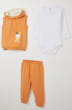 Breeze Erkek Bebek Zıbınlı 3 Lü Takım Sevimli Tavşancık Nakışlı Kapüşonlu 4 Ay-1 Yaş, Turuncu
