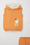 Breeze Erkek Bebek Zıbınlı 3 Lü Takım Sevimli Tavşancık Nakışlı Kapüşonlu 4 Ay-1 Yaş, Turuncu