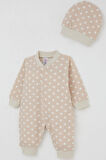 Breeze Erkek Bebek Tulum Çizgili Puantiye Desenli 0-6 Ay, Bej