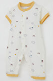 Breeze Erkek Bebek Kısa Kollu Tulum Gökyüzü Temalı Hayvancık Desenli 0-6 Ay, Ekru