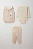 Breeze Erkek Bebek Zıbınlı 3 Lü Takım Sevimli Ayıcık Nakışlı Kapüşonlu 4 Ay-1 Yaş, Bej