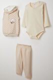 Breeze Erkek Bebek Zıbınlı 3 Lü Takım Sevimli Ayıcık Nakışlı Kapüşonlu 4 Ay-1 Yaş, Bej