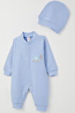 Breeze Erkek Bebek Tulum Araba Nakışlı 0-6 Ay, Açık Mavi