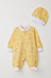 Breeze Kız Bebek Patikli Tulum Renkli Çiçek Desenli 0-6 Ay, Sarı