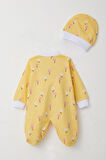 Breeze Kız Bebek Patikli Tulum Renkli Çiçek Desenli 0-6 Ay, Sarı