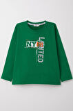Breeze Erkek Çocuk Uzun Kollu Tişört Yazı Baskılı 6-12 Yaş, Koyu Yeşil