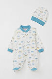 Breeze Erkek Bebek Patikli Tulum Gökyüzü Temalı 0-6 Ay, Beyaz