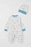 Breeze Erkek Bebek Patikli Tulum Gökyüzü Temalı 0-6 Ay, Beyaz
