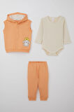Breeze Kız Bebek Zıbınlı 3 Lü Takım Sevimli Şapkalı Köpekçik Nakışlı 4 Ay-1 Yaş, Somon