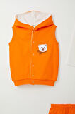 Breeze Erkek Bebek Zıbınlı 3 Lü Takım Sevimli Ayıcık Nakışlı Kapüşonlu 4 Ay-1 Yaş, Neon Turuncu