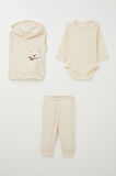 Breeze Erkek Bebek Zıbınlı 3 Lü Takım Sevimli Ayıcık Nakışlı Kapüşonlu 4 Ay-1 Yaş, Krem