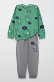 Breeze Erkek Çocuk Eşofman Takımı Sevimli Dinozor Desenli 1.5-5 Yaş, Mint Yeşili
