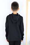 Breeze Erkek Çocuk Sweatshirt Armalı Kolu Cepli Fermuarlı 9-14 Yaş, Siyah