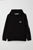 Breeze Erkek Çocuk Sweatshirt Armalı Kolu Cepli Fermuarlı 9-14 Yaş, Siyah