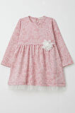 Breeze Kız Çocuk Uzun Kollu Elbise Çiçek Desenli 3-7 Yaş, Gülkurusu