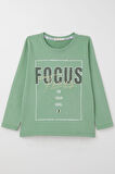 Breeze Erkek Çocuk Uzun Kollu Tişört Slogan Temalı Yazı Baskılı 6-12 Yaş, Mint Yeşili